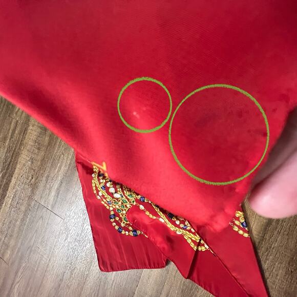 CHANEL Large 34" Scarf Jeweled Chain Bijoux Silk Red Gold Japan 1990s - Picture 5 of 6